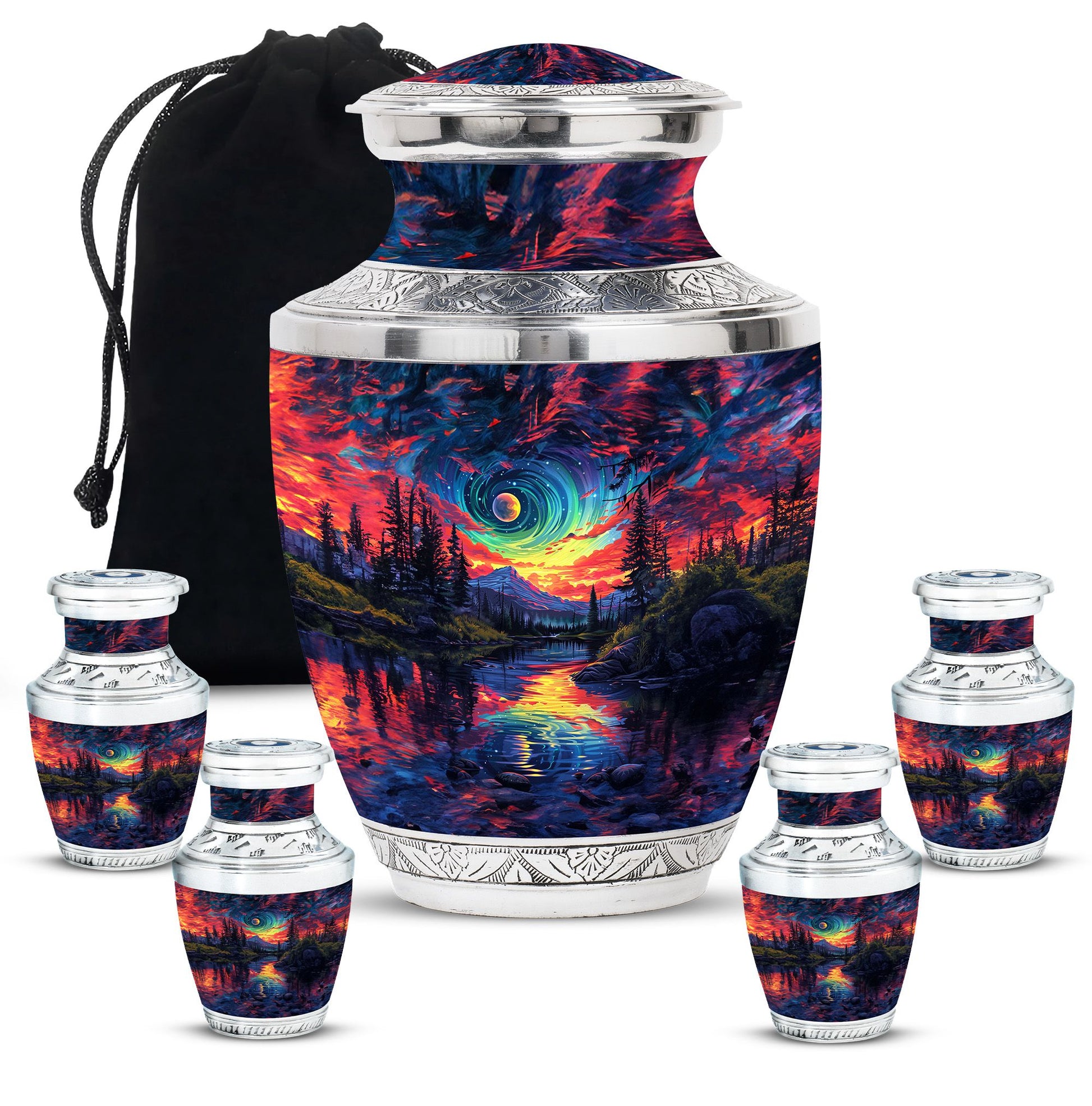 Majestic Sky Theme Large Urn With 4 Keepsake Urn
