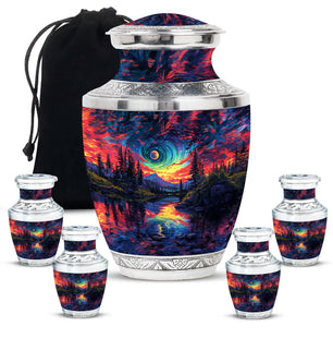 Majestic Sky Theme Large Urn With 4 Keepsake Urn