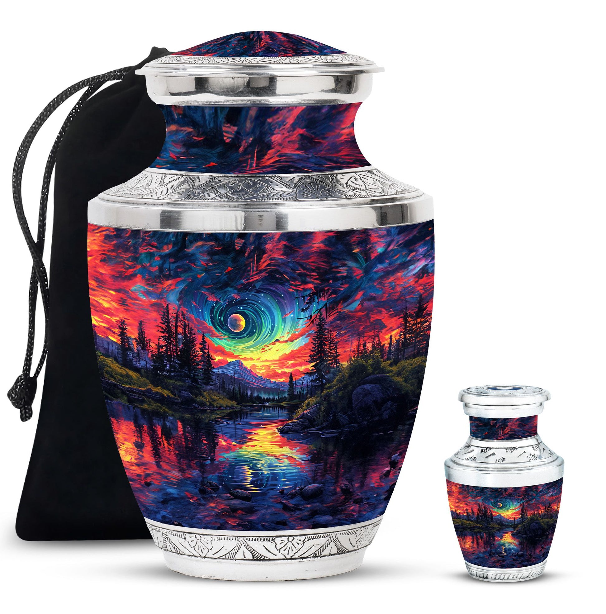 Majestic Sky Theme Large Urn With 1 Keepsake Urn