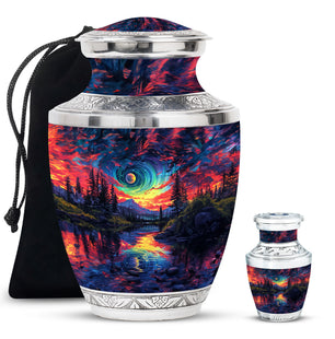 Majestic Sky Theme Large Urn With 1 Keepsake Urn