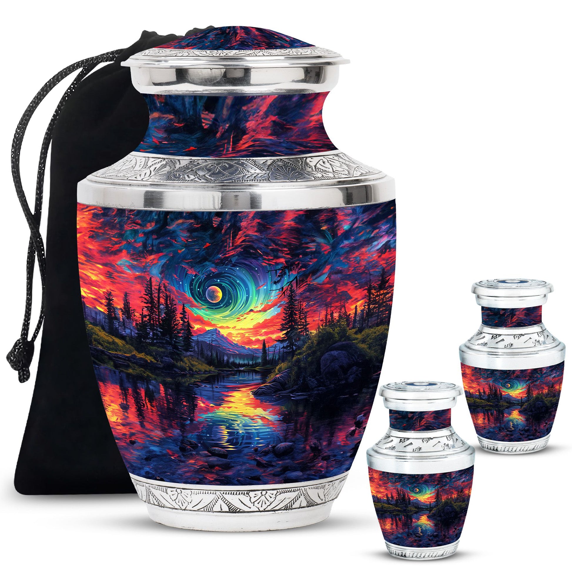 Majestic Sky Theme Large Urn With 2 Keepsake Urn