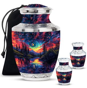 Majestic Sky Theme Large Urn With 2 Keepsake Urn