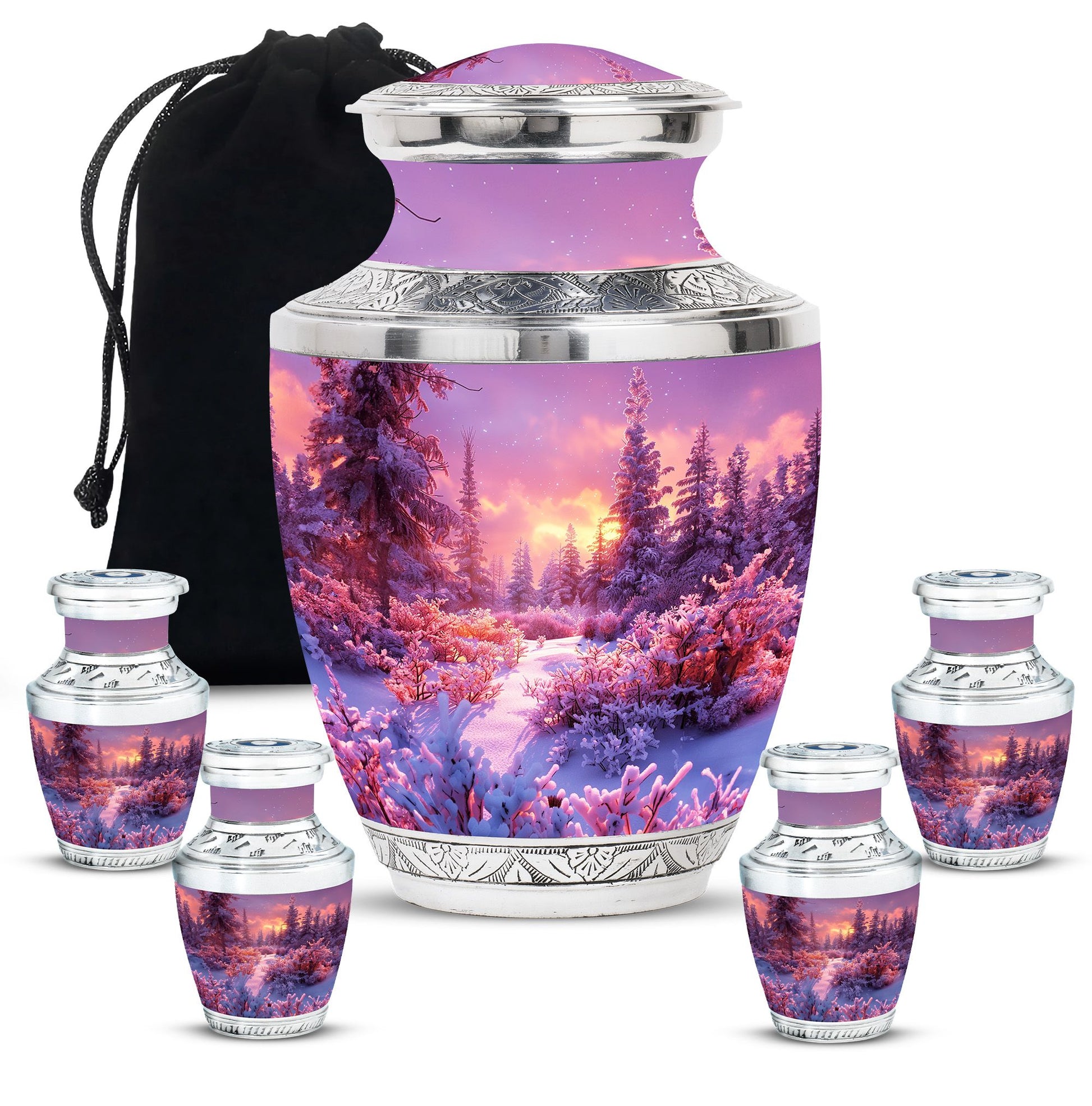 Majestic Sky Theme Large Urn With 4 Keepsake Urn