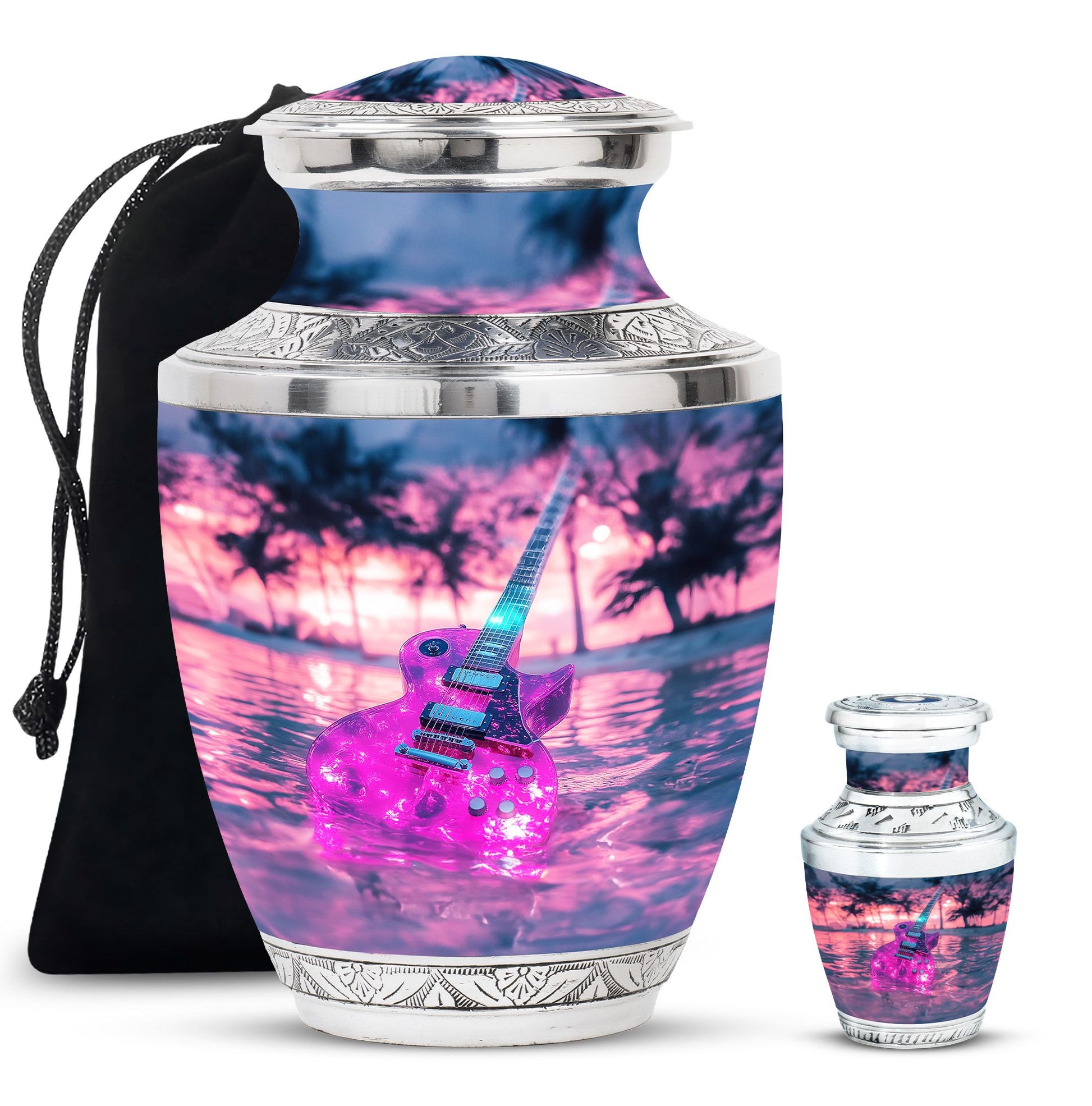 Guitar Theme Large Urn With 1 Keepsake Urn