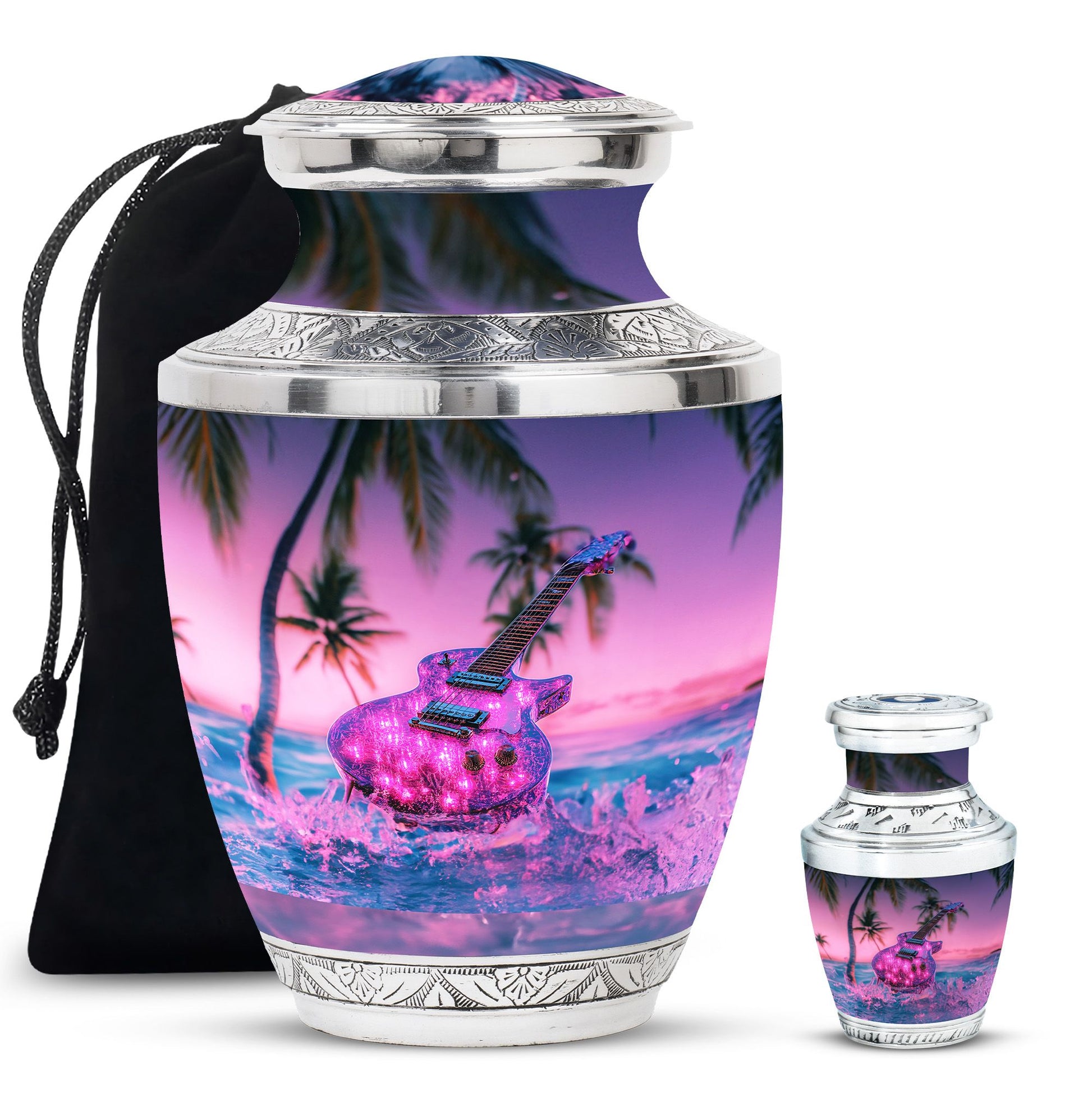 Guitar Theme Large Urn With 1 Keepsake Urn