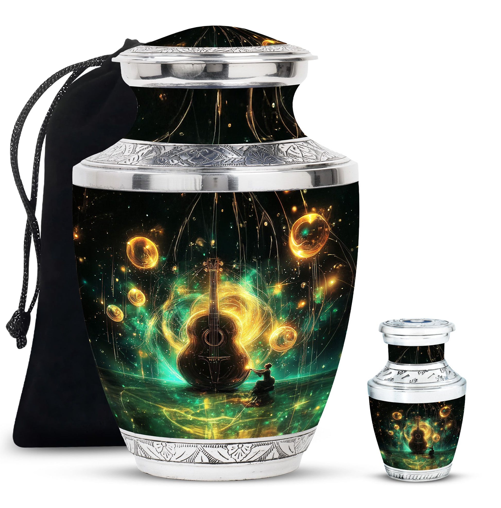 Guitar Theme Large Urn With 1 Keepsake Urn