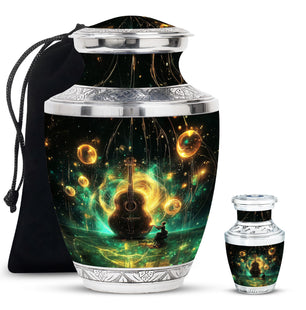 Guitar Theme Large Urn With 1 Keepsake Urn