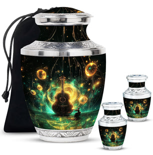 Guitar Theme Large Urn With 2 Keepsake Urn