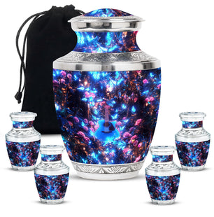 Guitar Theme Large Urn With 4 Keepsake Urn