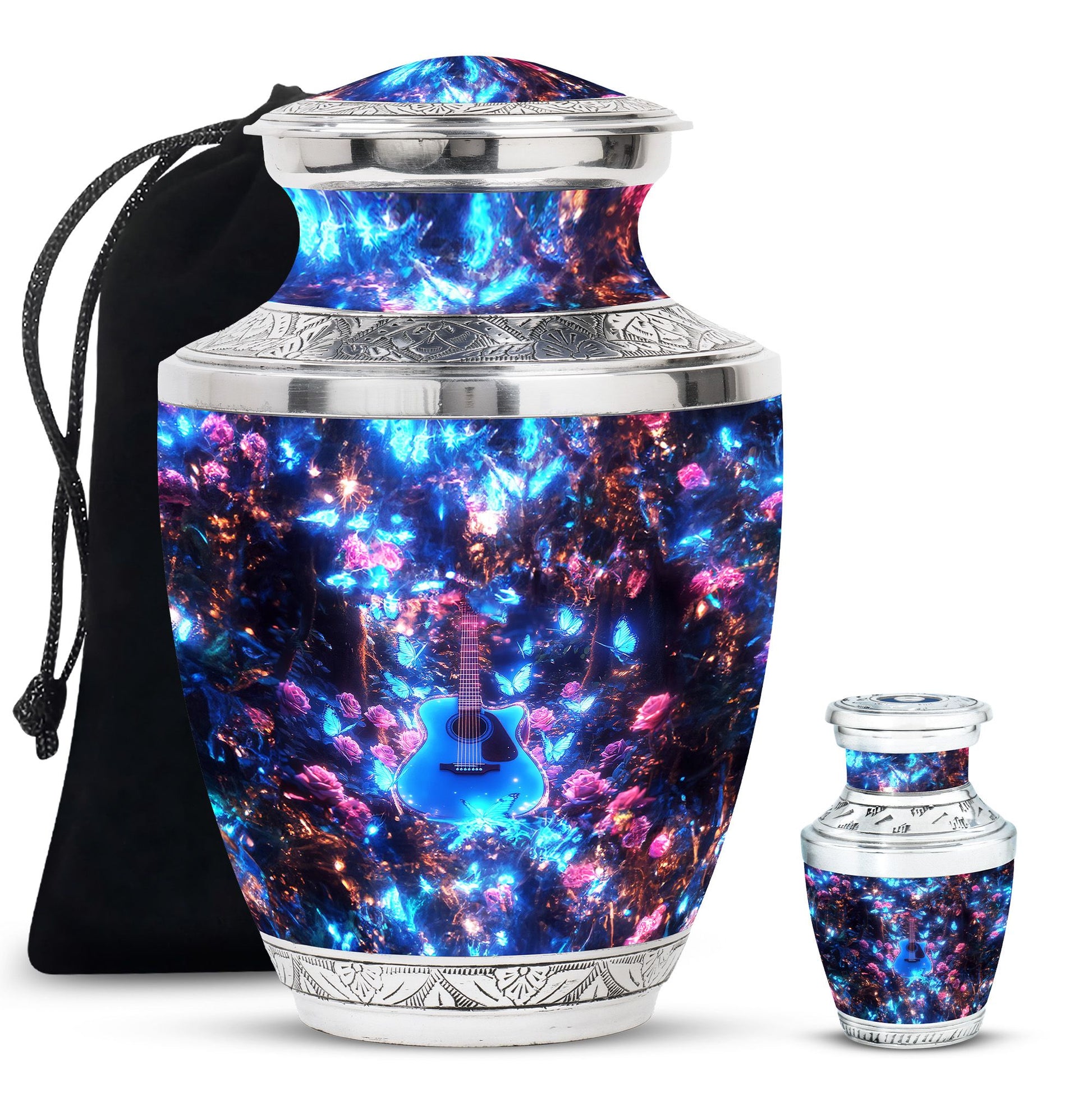 Guitar Theme Large Urn With 1 Keepsake Urn