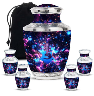 Guitar Theme Large Urn With 4 Keepsake Urn