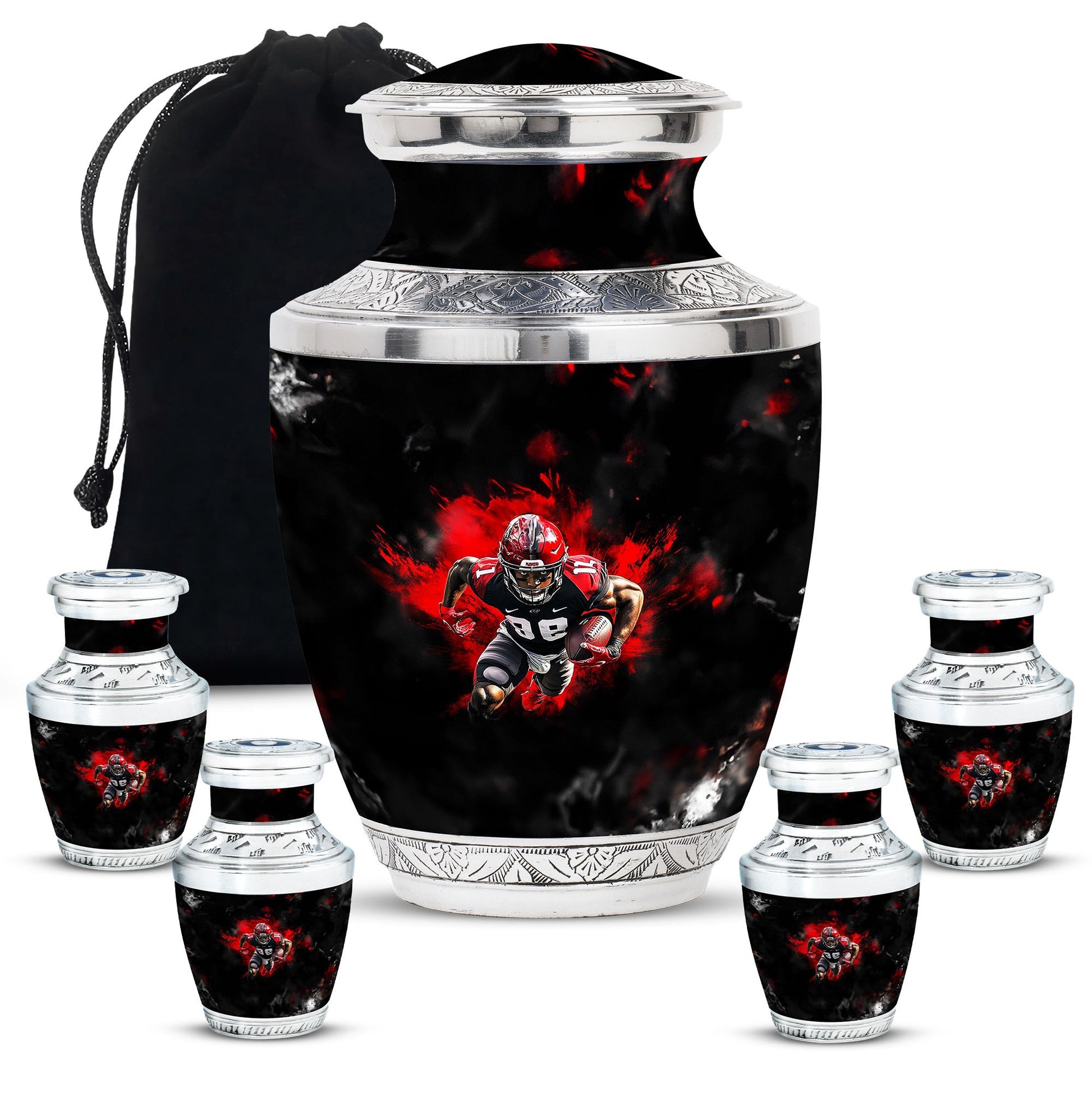 Football Theme Large Urn With 4 Keepsake Urn