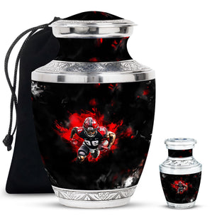 Football Theme Large Urn With 1 Keepsake Urn