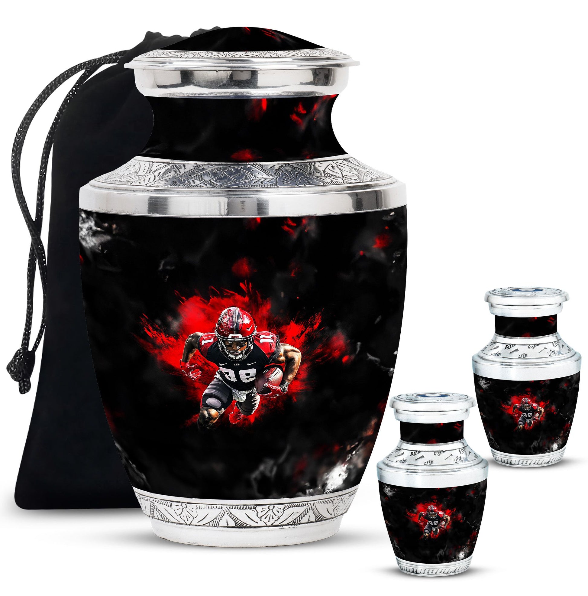 Football Theme Large Urn With 2 Keepsake Urn