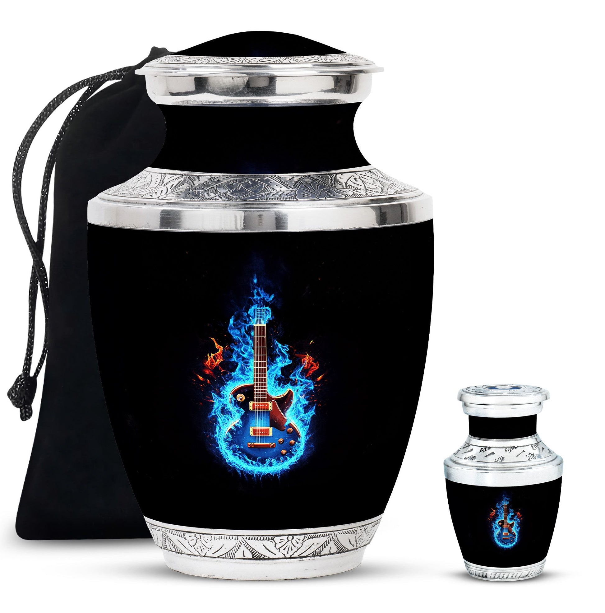 Guitar Theme Large Urn With 1 Keepsake Urn