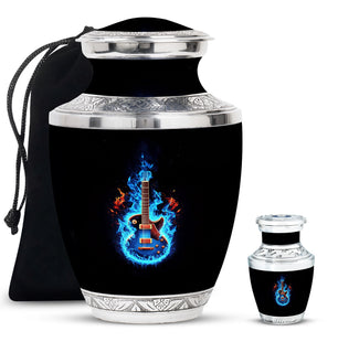 Guitar Theme Large Urn With 1 Keepsake Urn