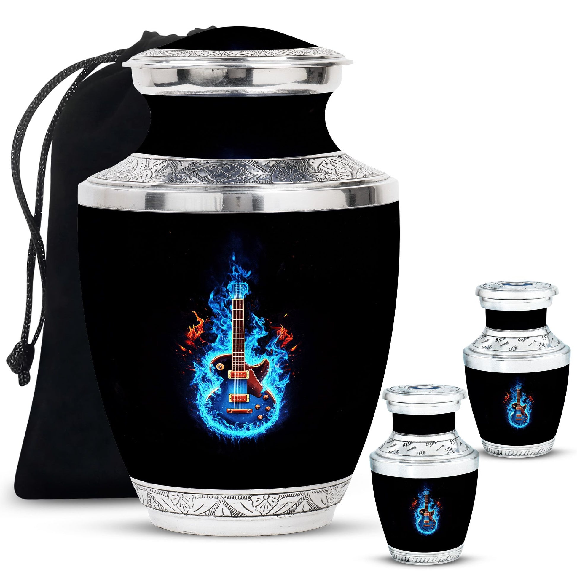 Guitar Theme Large Urn With 2 Keepsake Urn