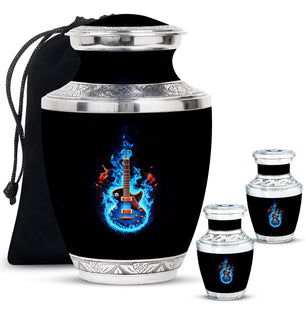 Guitar Theme Large Urn With 2 Keepsake Urn