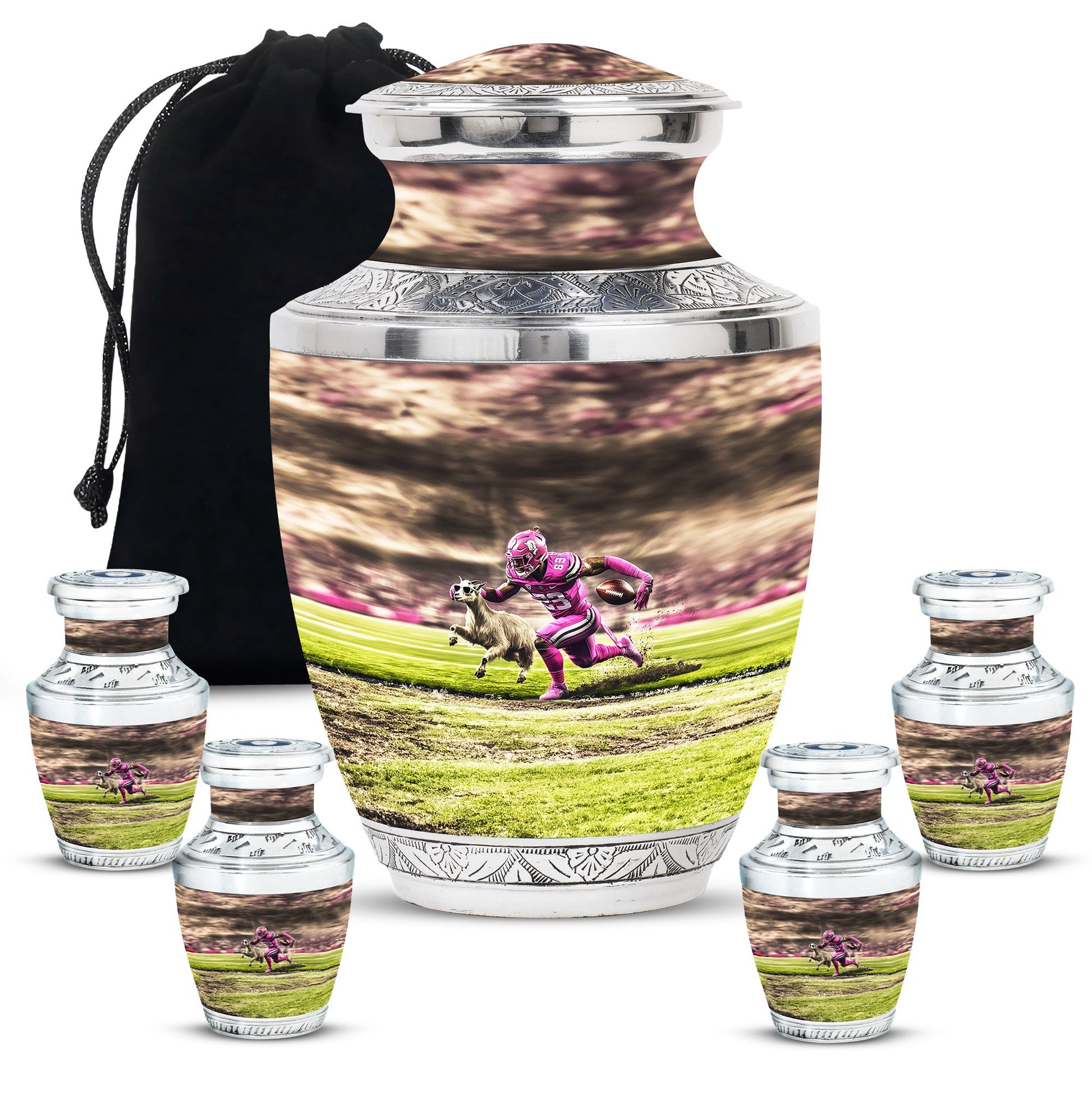 Football Theme Large Urn With 4 Keepsake Urn