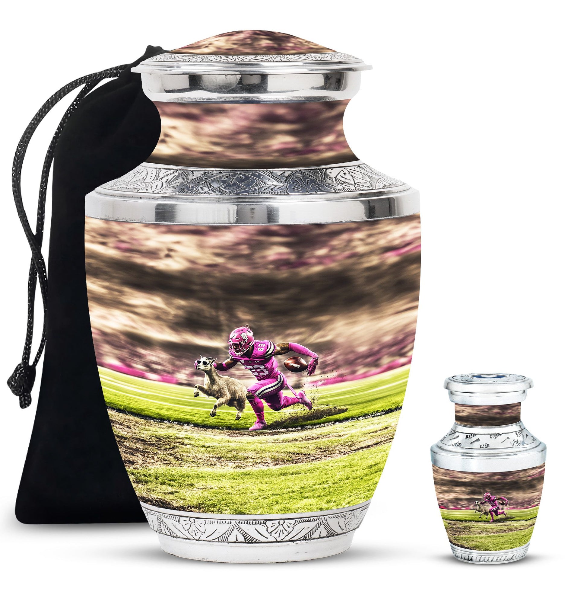 Football Theme Large Urn With 1 Keepsake Urn