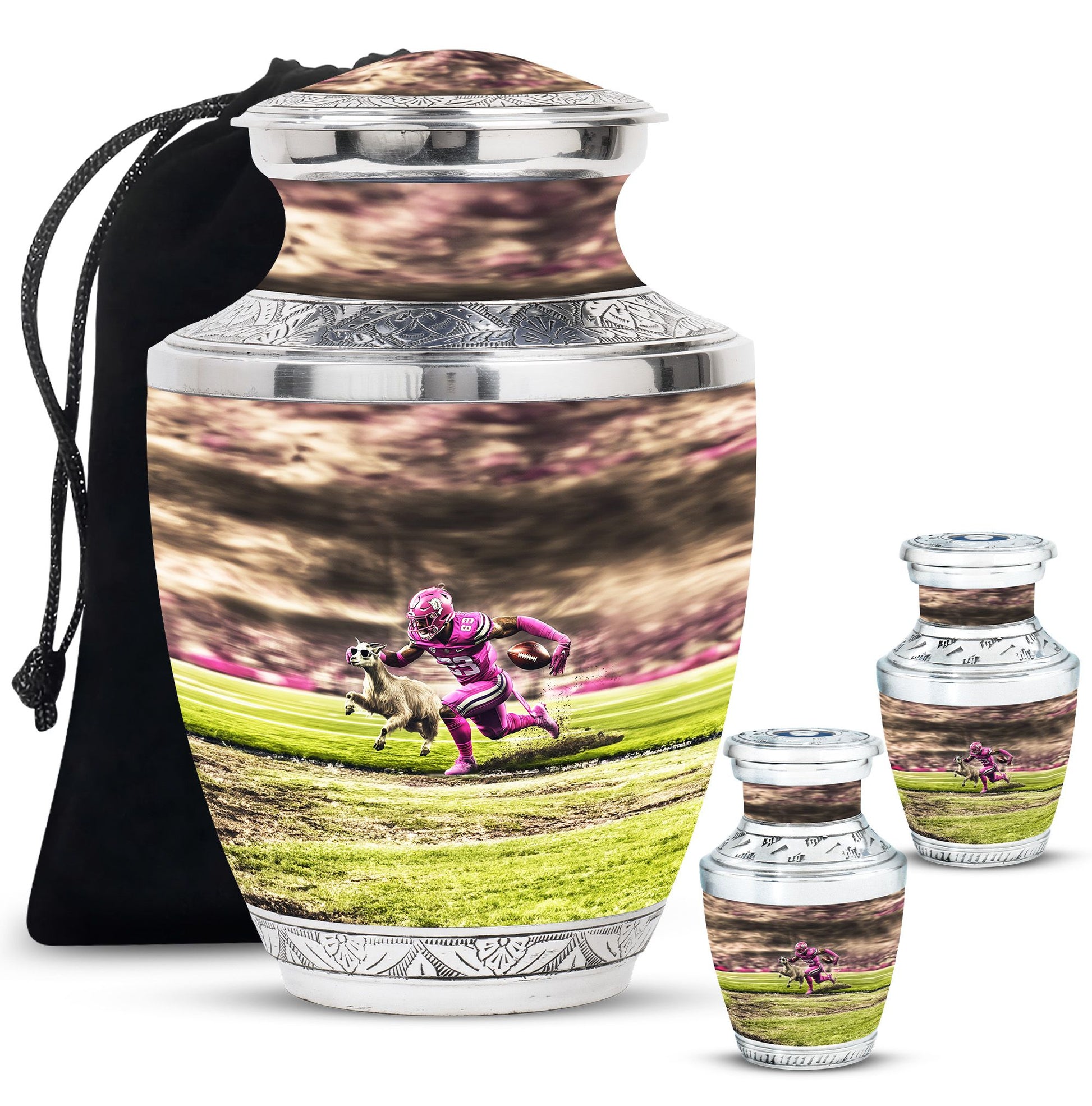 Football Theme Large Urn With 2 Keepsake Urn