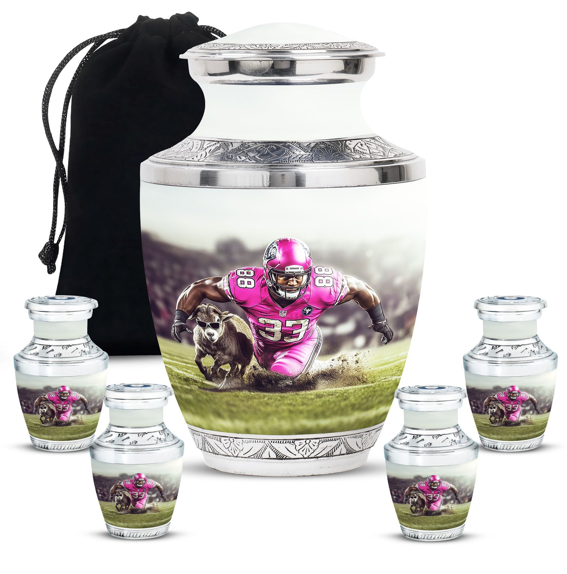 Football Theme Large Urn With 4 Keepsake Urn