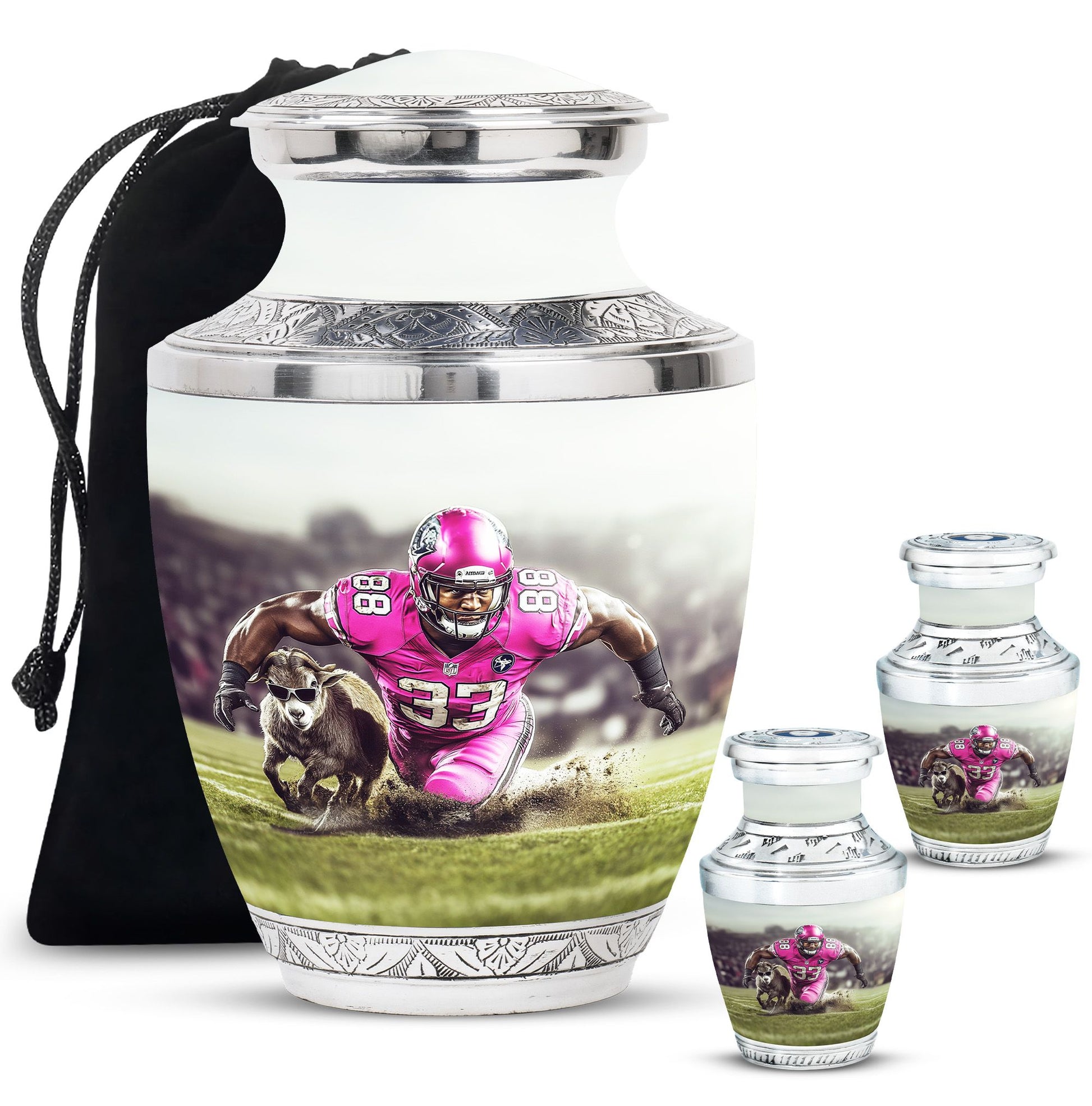 Football Theme Large Urn With 2 Keepsake Urn