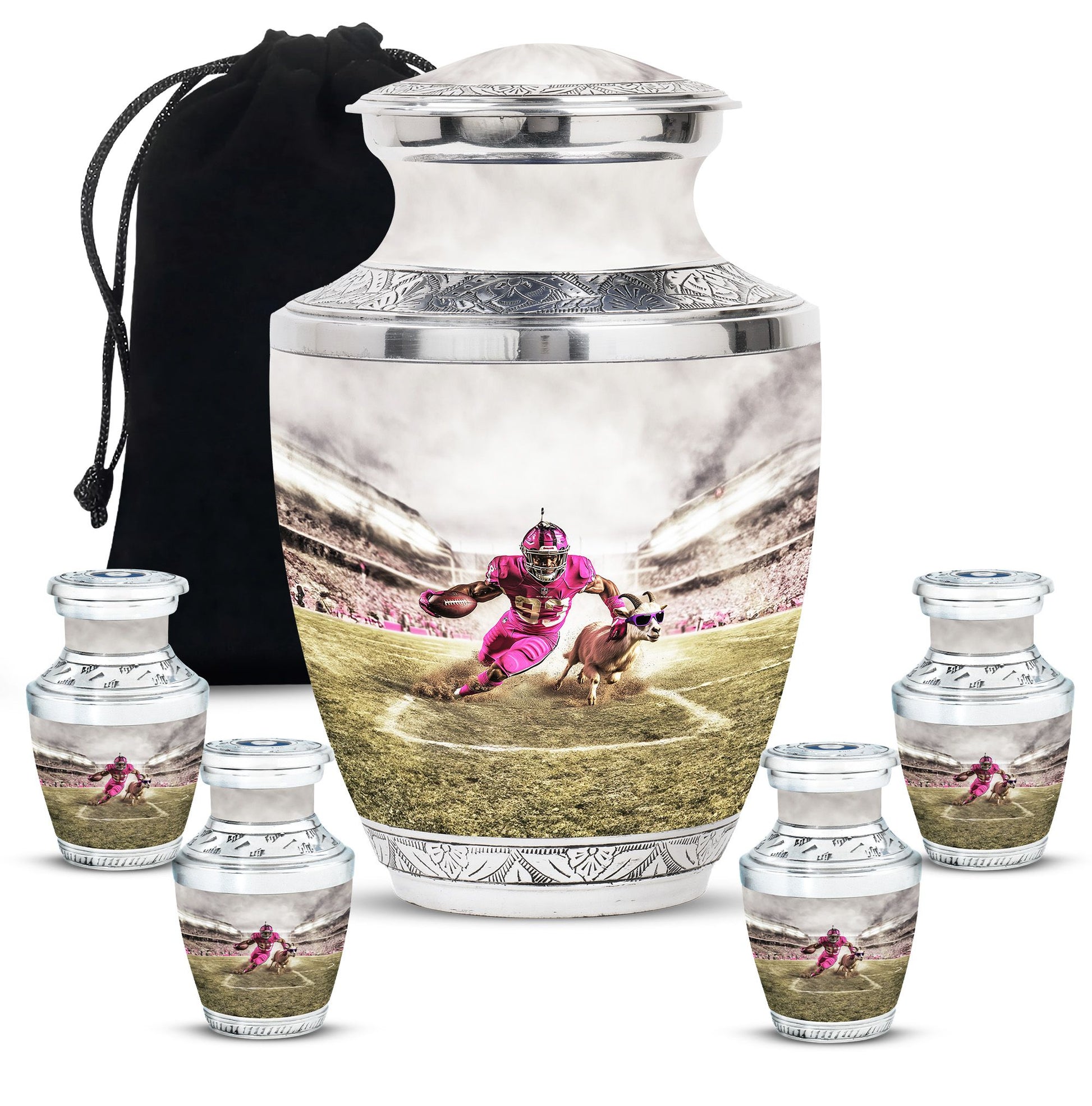 Football Theme Large Urn With 4 Keepsake Urn