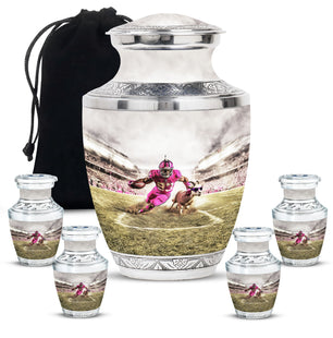 Football Theme Large Urn With 4 Keepsake Urn