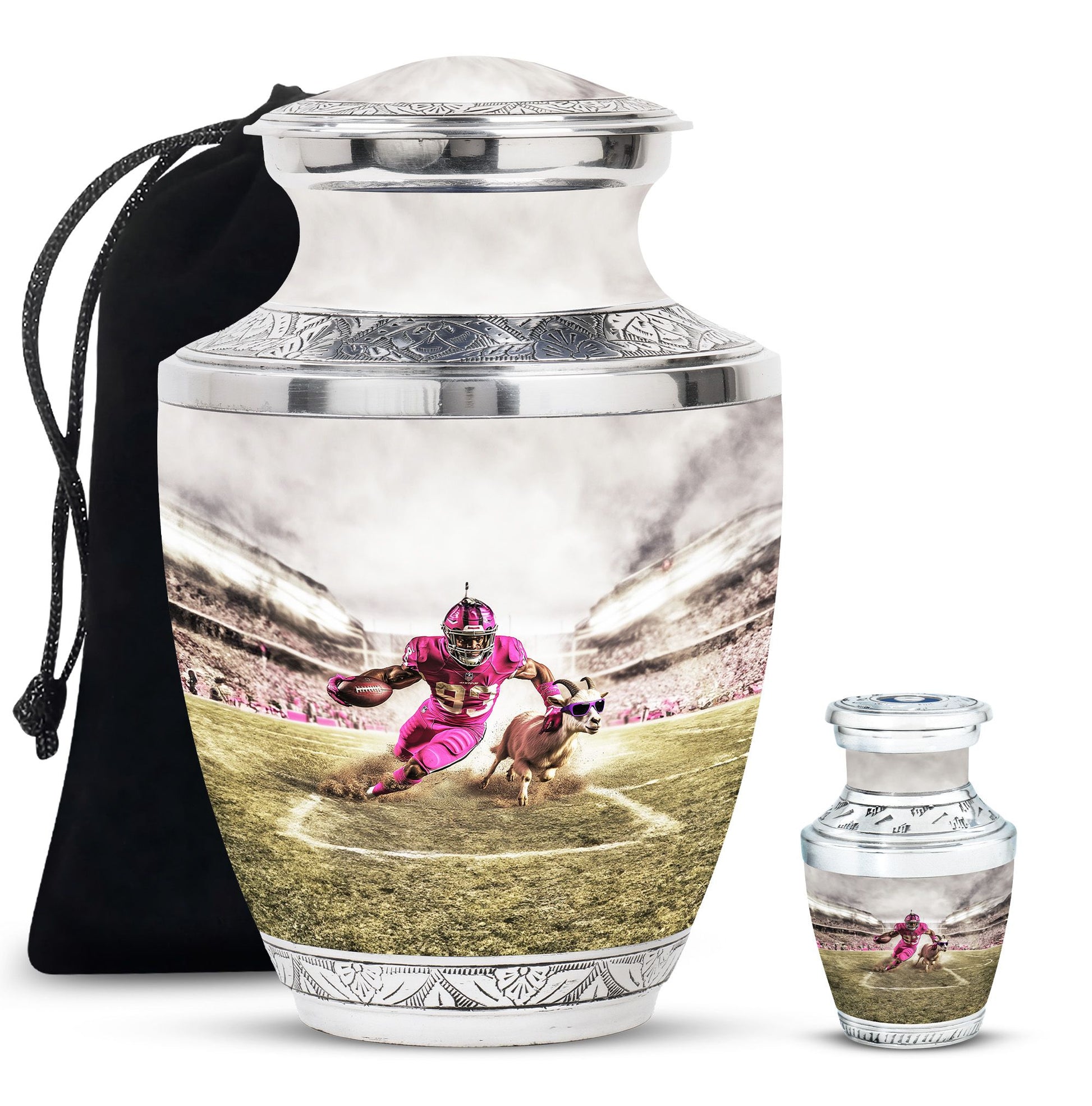 Football Theme Large Urn With 1 Keepsake Urn