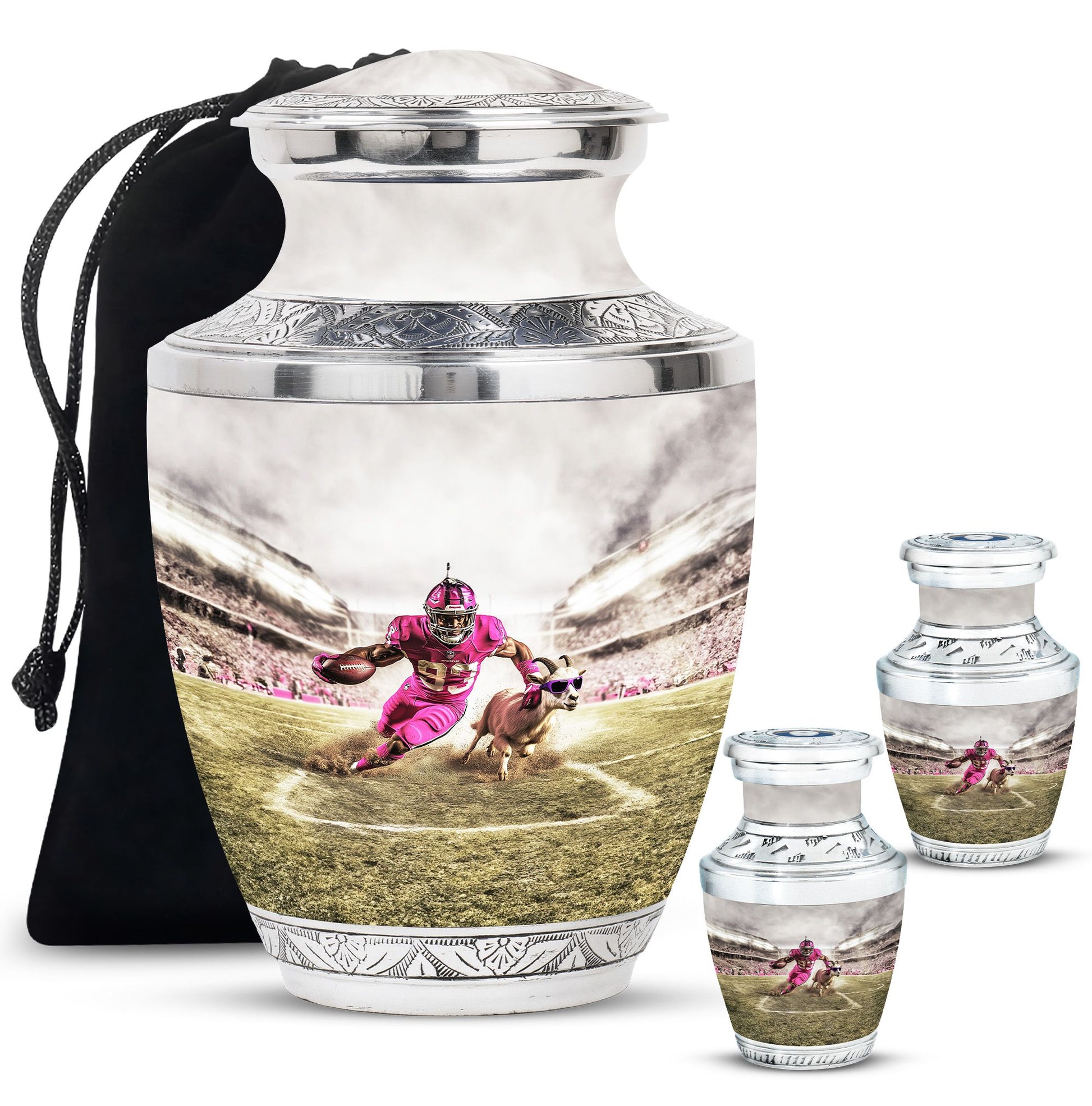 Football Theme Large Urn With 2 Keepsake Urn