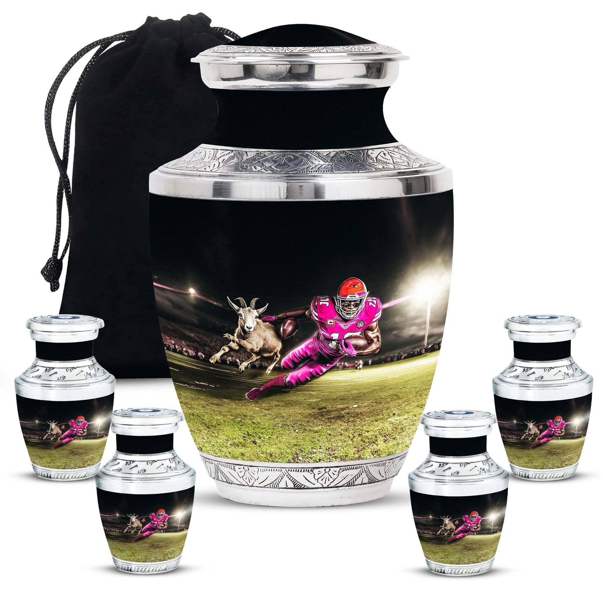 Football Theme Large Urn With 4 Keepsake Urn