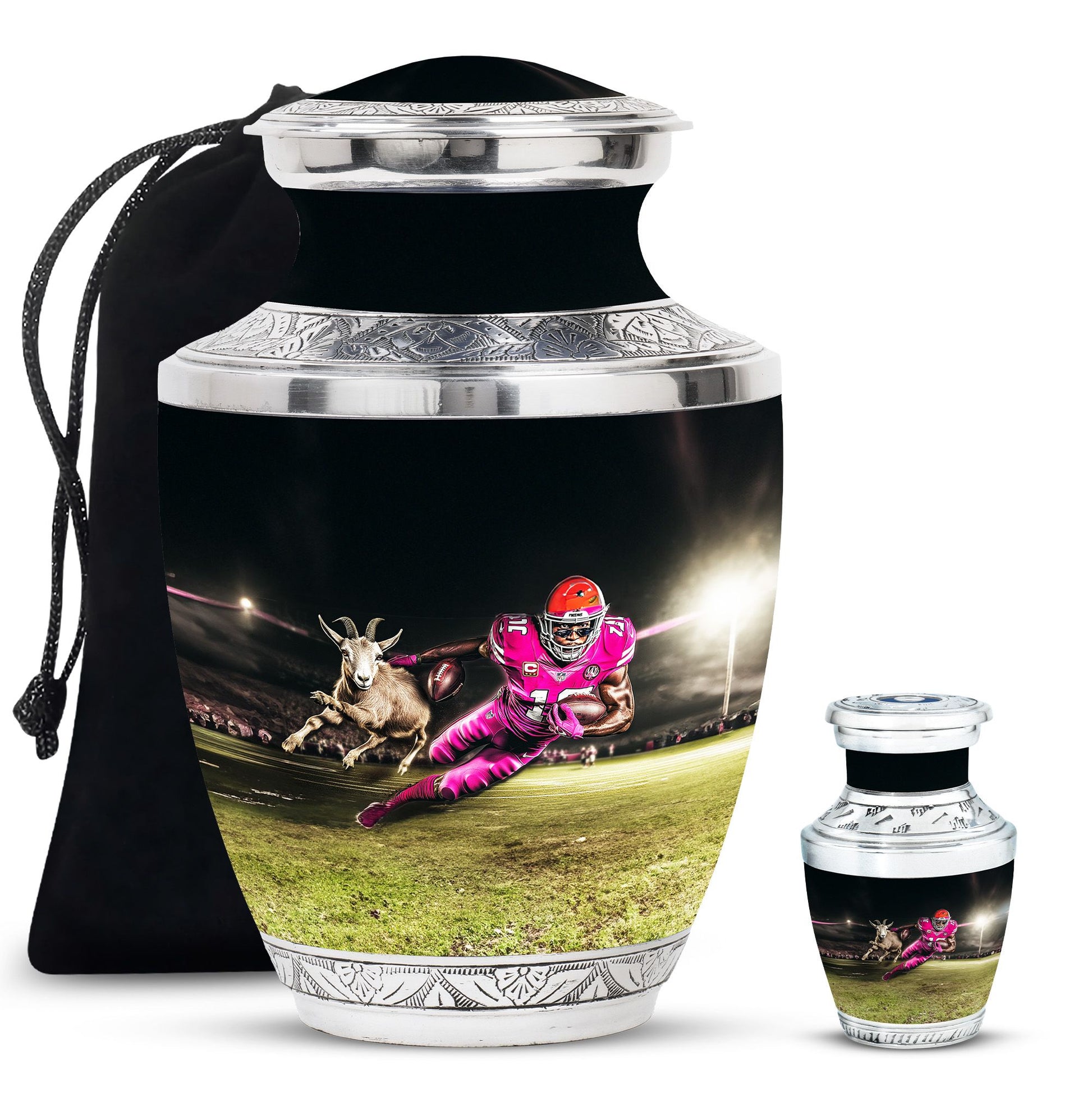 Football Theme Large Urn With 1 Keepsake Urn