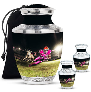 Football Theme Large Urn With 2 Keepsake Urn
