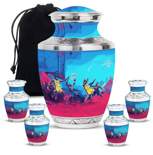 Football Theme Large Urn With 4 Keepsake Urn