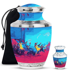 Football Theme Large Urn With 1 Keepsake Urn