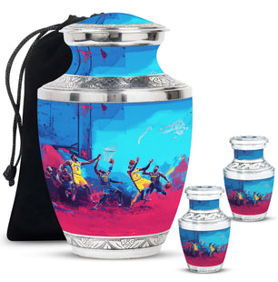 Football Theme Large Urn With 2 Keepsake Urn