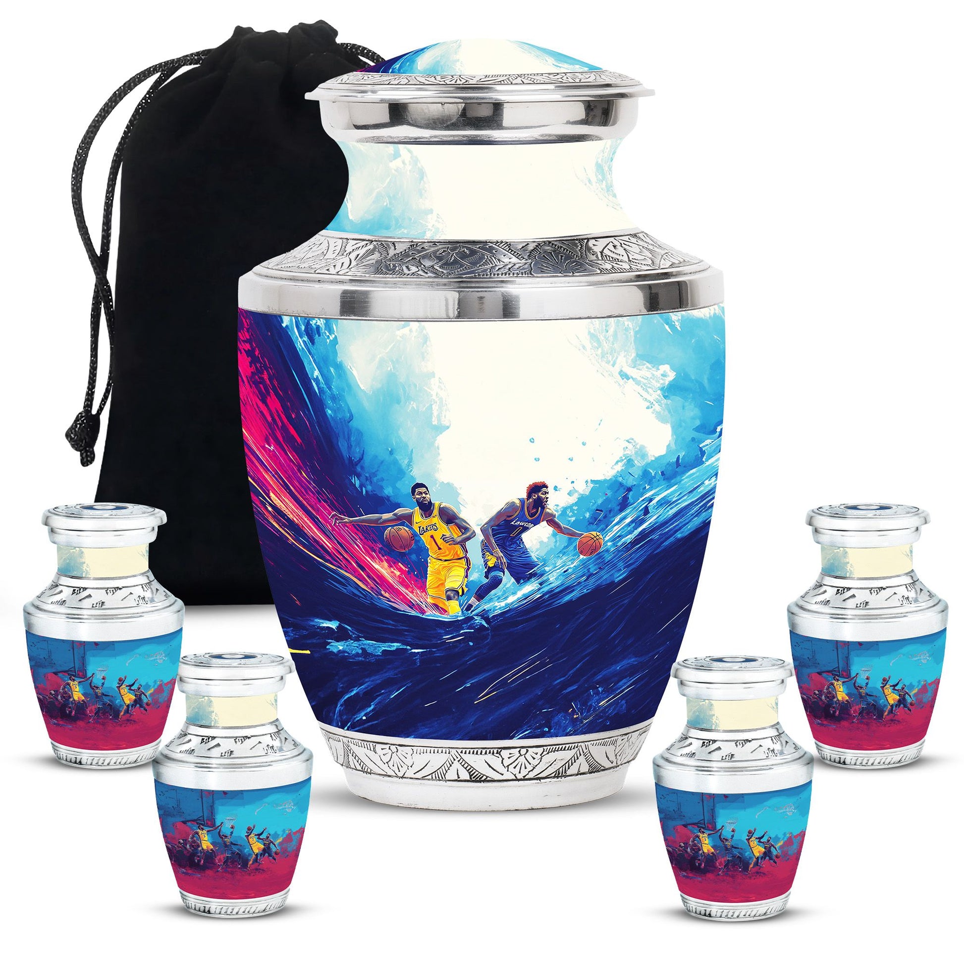 Football Theme Large Urn With 4 Keepsake Urn