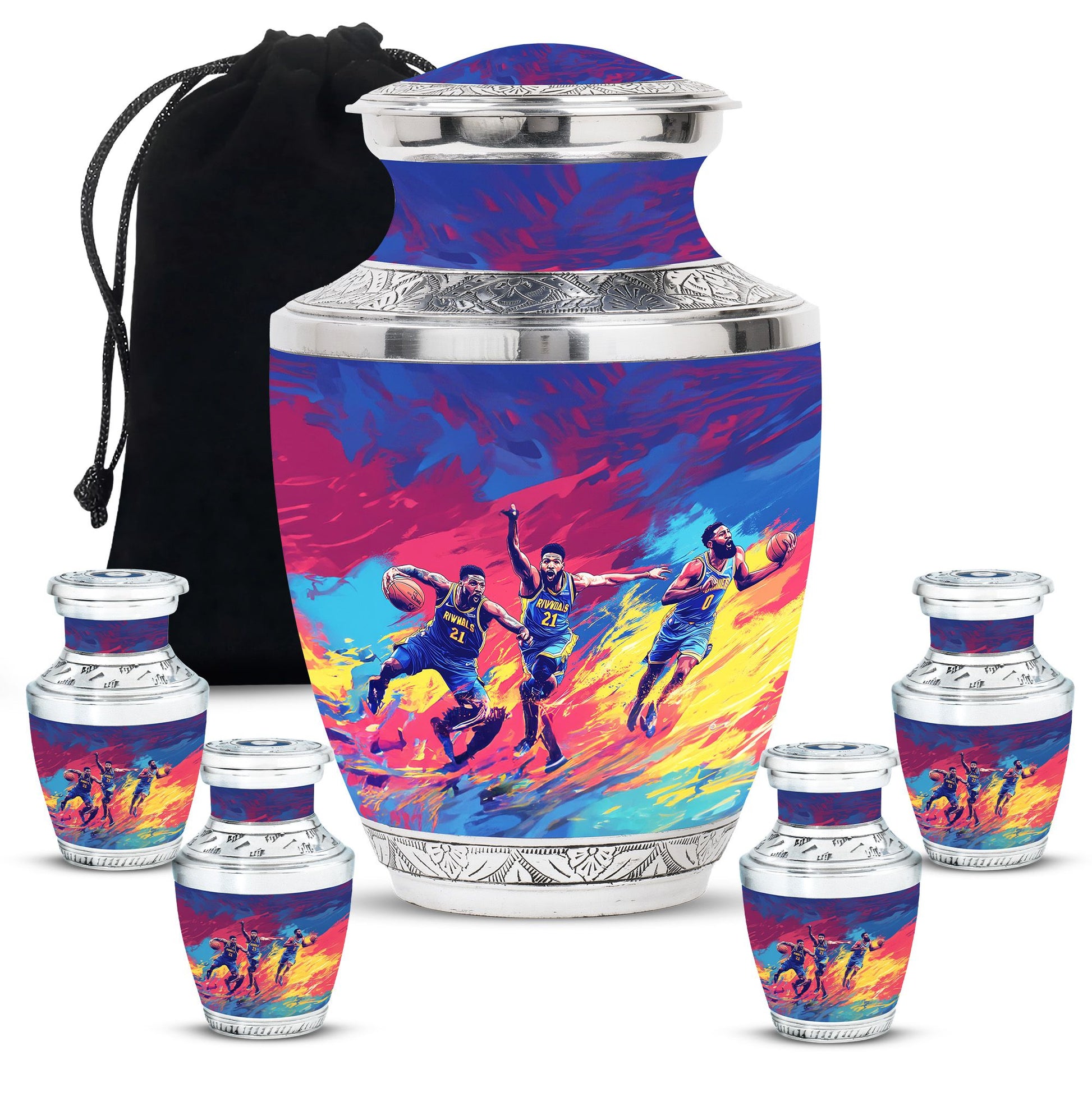 Football Theme Large Urn With 4 Keepsake Urn
