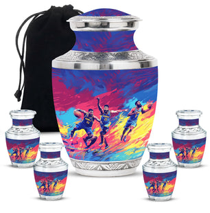 Football Theme Large Urn With 4 Keepsake Urn