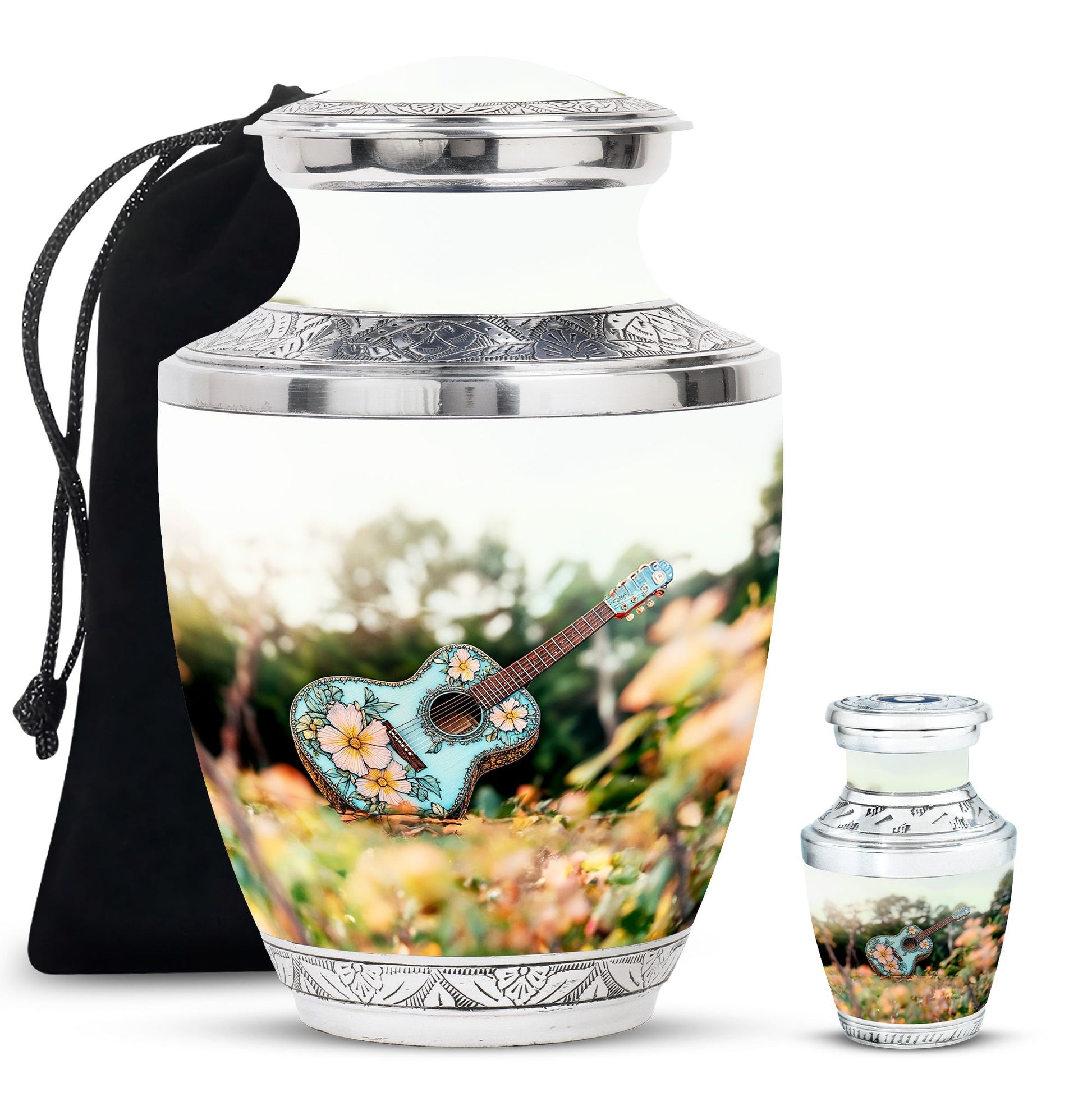 Guitar Theme Large Urn With 1 Keepsake Urn