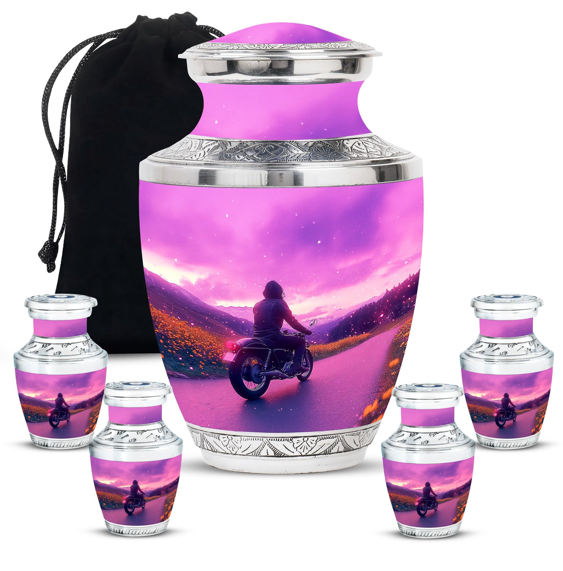 Motorbike Riders Theme Large Urn With 4 Keepsake Urn