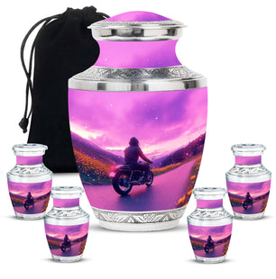 Motorbike Riders Theme Large Urn With 4 Keepsake Urn