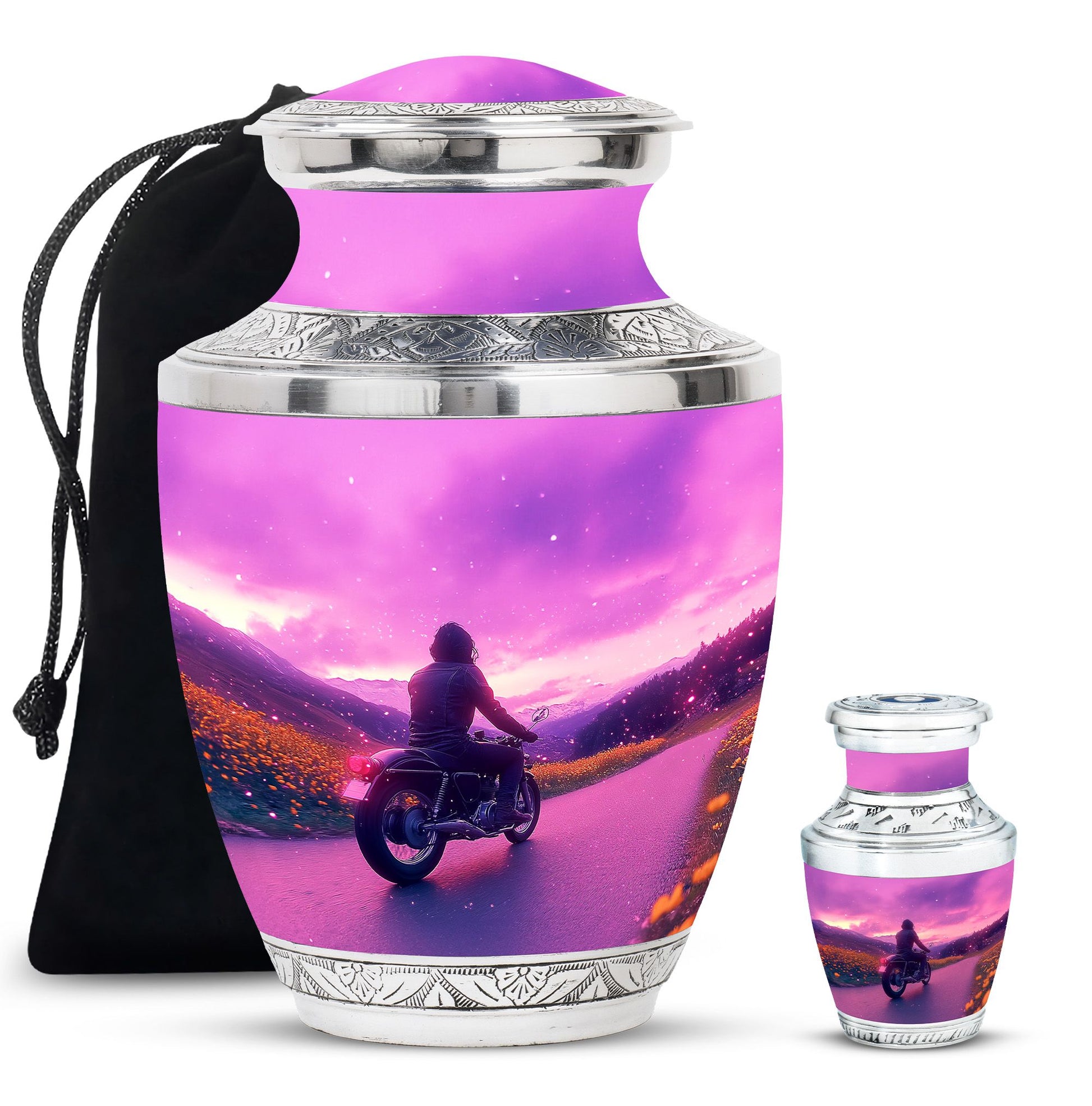 Motorbike Riders Theme Large Urn With 1 Keepsake Urn