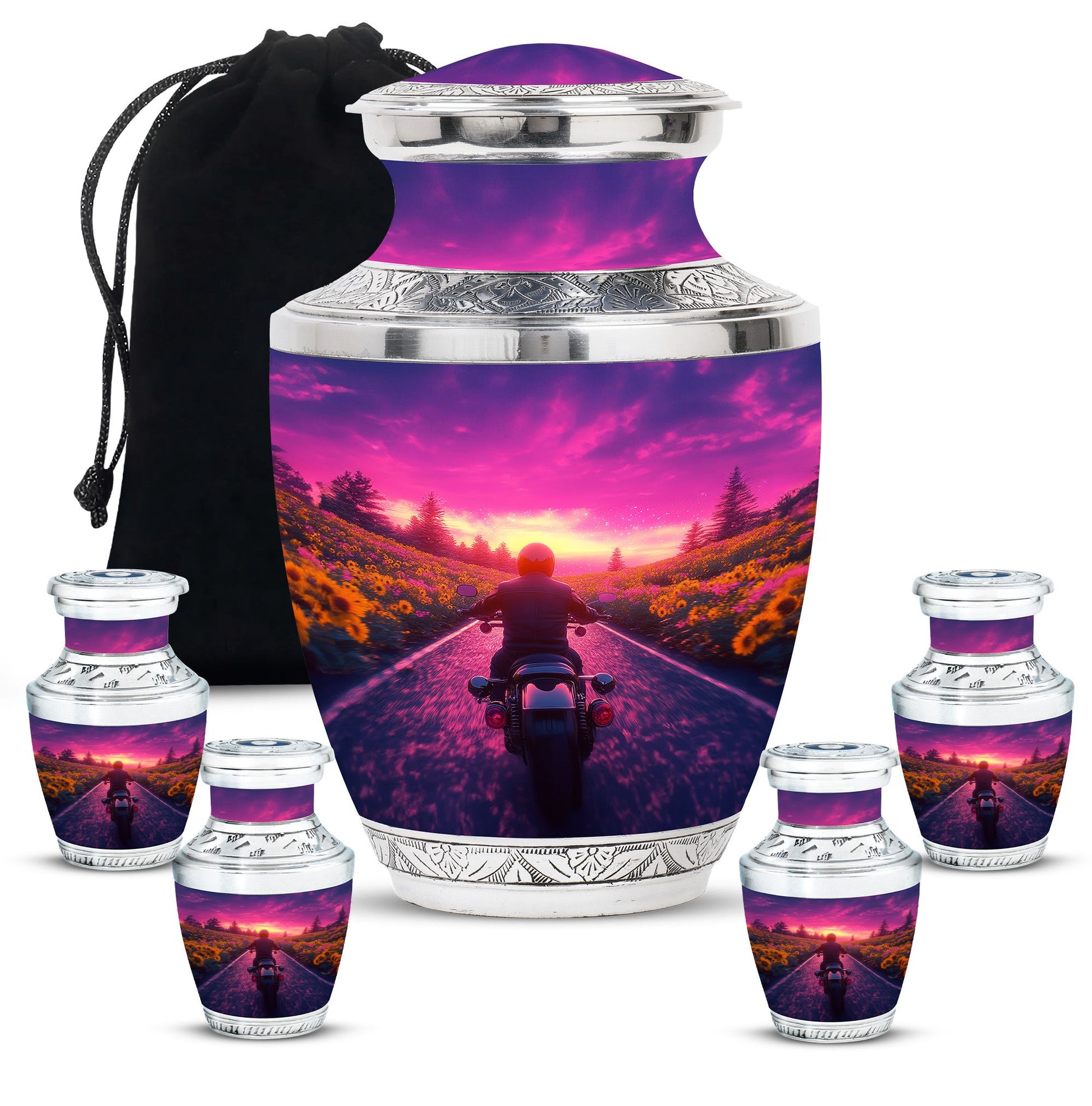 Motorbike Riders Theme Large Urn With 4 Keepsake Urn