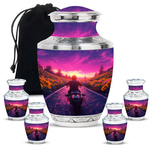 Motorbike Riders Theme Large Urn With 4 Keepsake Urn