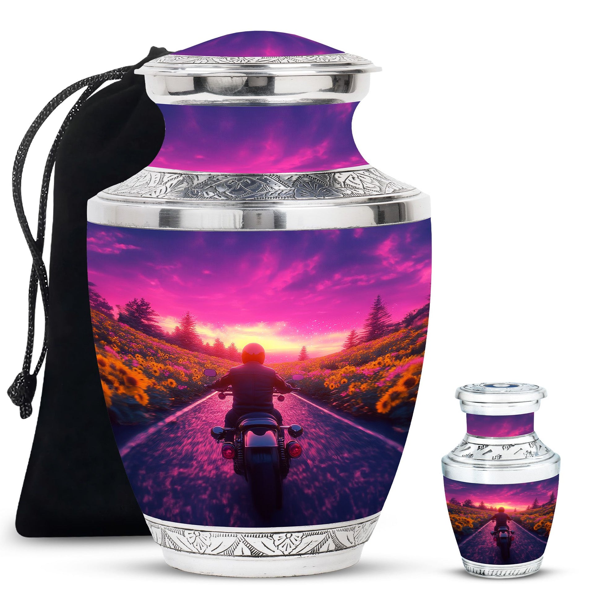 Motorbike Riders Theme Large Urn With 1 Keepsake Urn