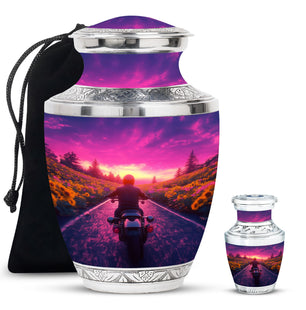 Motorbike Riders Theme Large Urn With 1 Keepsake Urn