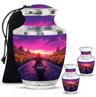 Motorbike Riders Theme Large Urn With 2 Keepsake Urn