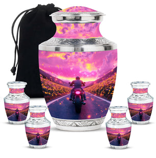 Motorbike Riders Theme Large Urn With 4 Keepsake Urn